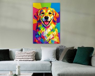 Golden Joy – Geometrische Retriever-Kunst von Dodik Hariyono
