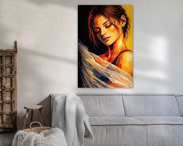 Zachte uitstraling – Abstracte vrouw in gouden licht van Dodik Hariyono