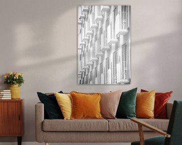 Black and white architecture of Ibiza with minimalist balconies and clean lines by Bas Potman