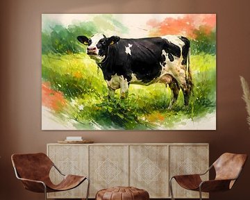 Friesische Kuh auf der Weide von Linda de Klein