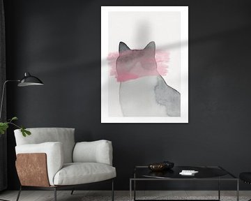 Abstrakte Aquarellkatze – Rosa Nebel-Silhouette von Keny Studio