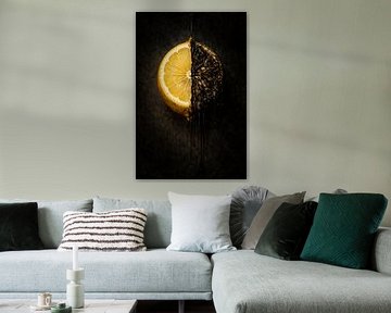 L'Amaro Dolce Split Lemon Poster – Dark Academia Botanical Art – Surrealist Ink Drip Fine Art Canvas von adib maula