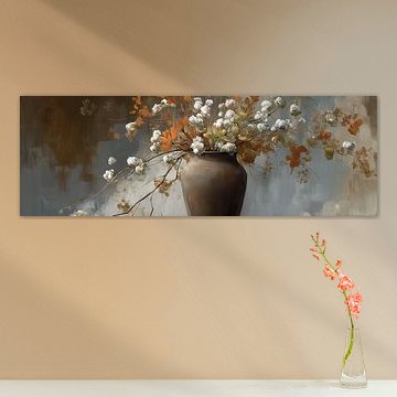 Clay Vase with Cotton Blooms by Eye catching paintings