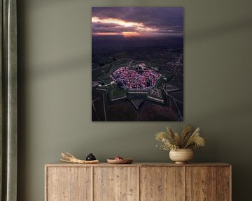 Sunbeams above the fortified town of Almeida by Ewold Kooistra