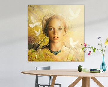 Dame mit Noten und Tauben von Helga Blanke