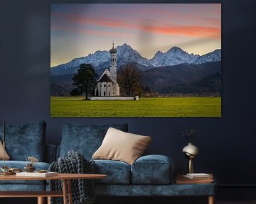 Fiery skies above St. Coloman Church in Schwangau by Raoul Baart