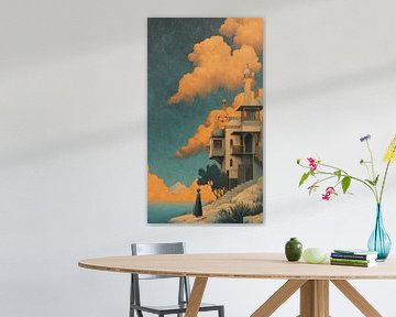 Dreamlike Ramadan Moment Surreal Illustration in Vintage Style by Aden Pink Studio