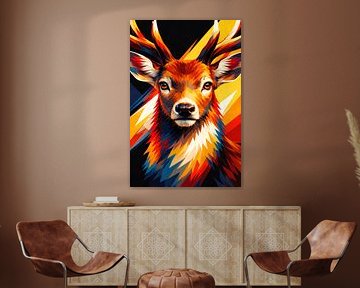 Portrait coloré de cerf – Décoration murale géométrique moderne représentant un cerf sur Dodik Hariyono