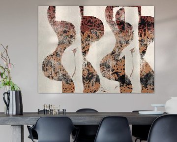 Moderne abstracte kunst. Vormen in roestbruin en zwart op wit van Dina Dankers