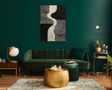 Courbes et rayures abstraites en noir et beige