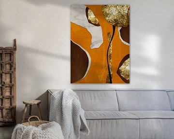 Organische Abstrakte Gold Kunst In Erdtönen Minimalistische