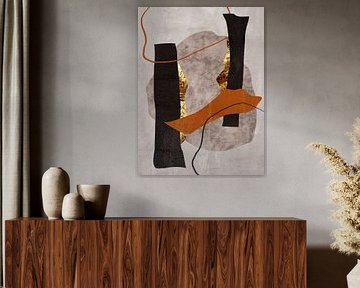 Organische Abstrakte Gold Kunst In Erdtönen Minimalistische