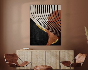 Organische Abstrakte Gold Kunst In Erdtönen Minimalistische