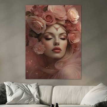 Woman with pink roses by Hilde Remerie Photography and digital art