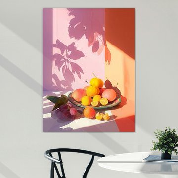 Nature morte ensoleillée avec agrumes et pêche