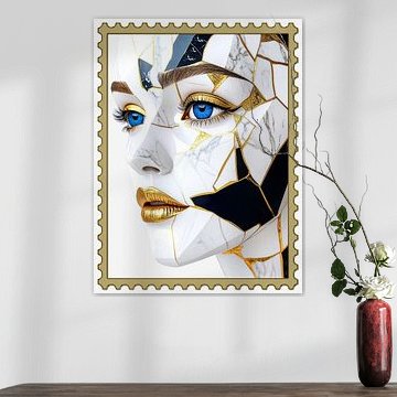 Portrait composed of fragments in gold and marble  C