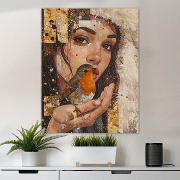 Roodborstje vrouw met bruine ogen