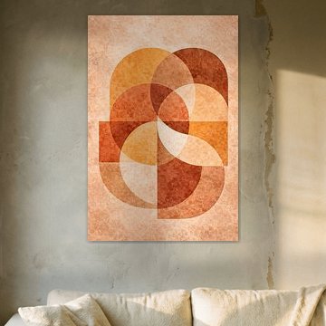 Mid Century Floral Geometric Wall Art – Warm Terracotta Retro Abstract