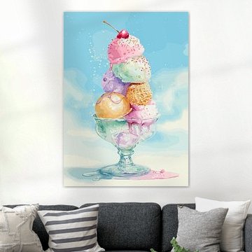 Colourful ice cream tower dessert illustration