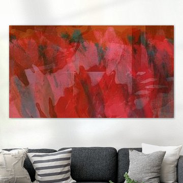 Vigorous abstract shapes in dark red, orange, teal by Abstract Minimalist Art