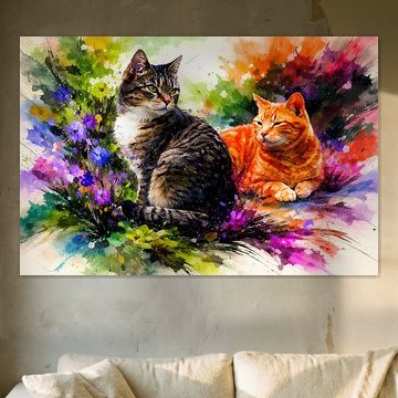 Eine rote und eine graue Zebrakatze