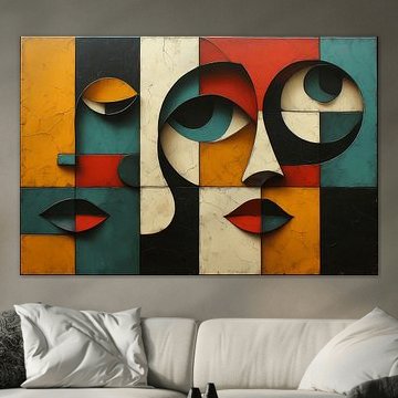 Modern Cubist Faces — Geometric Abstract Portrait Art