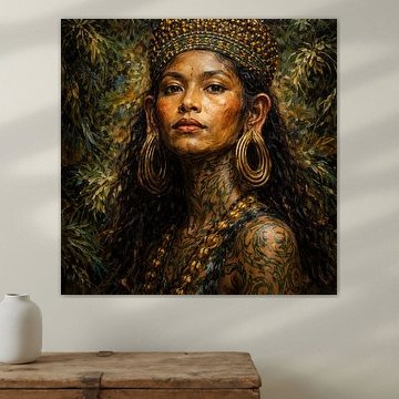 Portrait de la reine de la jungle à la couronne dorée