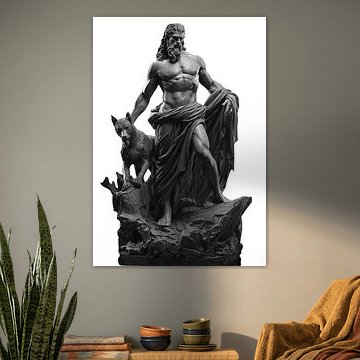 Hades und sein Hund: Dunkle mythologische Gravur