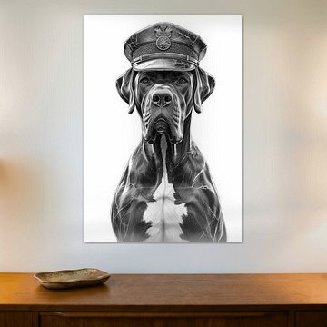 Stein-Deutsche Dogge mit Militärmütze