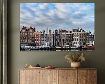 Facades along the Amstel River in Amsterdam.