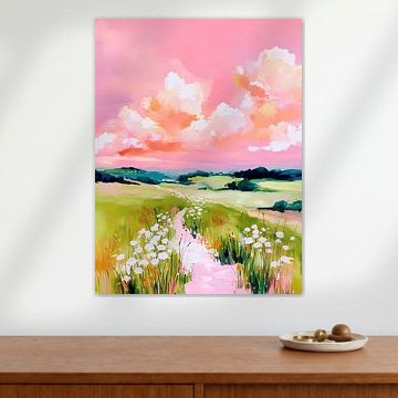 Peinture abstraite représentant un paysage coloré