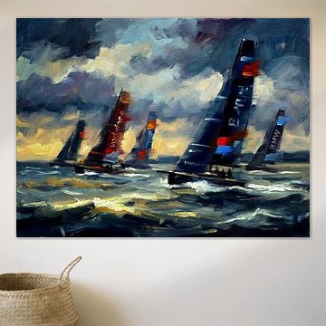 Dynamisches Segelbootrennen – impressionistisches Gemälde