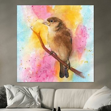 Friendly sparrows on a branch square Part Two by Karen Kaspar