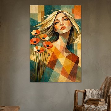 Modern Geometric Female Portrait with Wildflowers