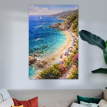 Mediterrane zomerbaai – Landschap met een turquoise strand
