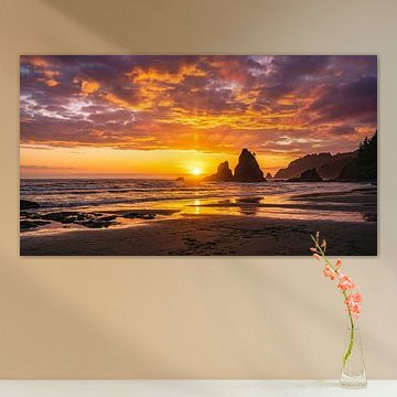 Golden Sunset over Coastal Sea Stacks by Markus Gann