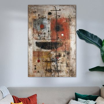 Abstracte Kat in Aardetinten - Geometrisch Lijnenspel