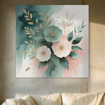 Minimalistische botanische Strichzeichnungen von Blumen in sanften Pastelltönen