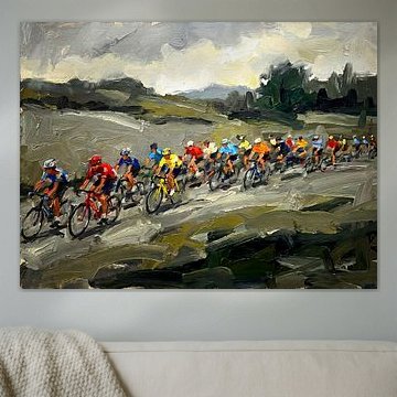 Impressionistic Oil Painting of Cycling Race