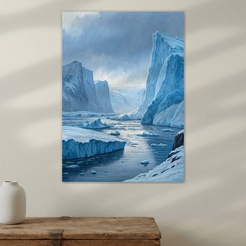 Majestueuze Arctische ijsbergen en een gletsjervallei in impasto-stijl