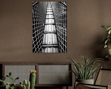 Pont suspendu l'image en noir et blanc