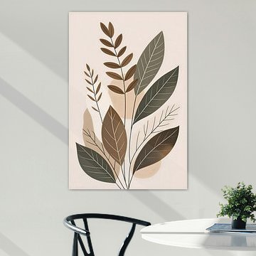 Abstrakte Illustration botanischer Blätter im Mid-Century-Modern-Stil in Erdtönen von VICTOR S