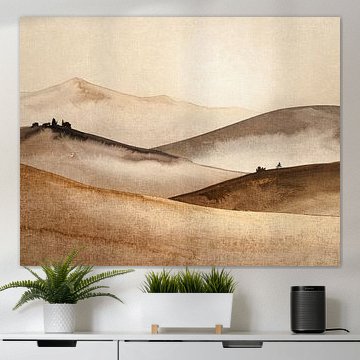 Collines dorées - peinture de paysage aux tons chauds de brun doré et de beige