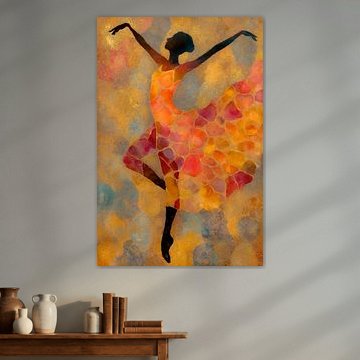 Dancing Woman in Red and Gold