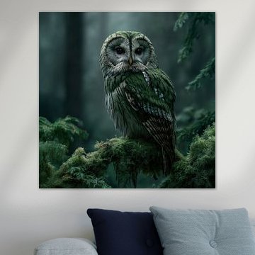 Chouette émeraude dans la forêt silencieuse sur Erika Kaisersot