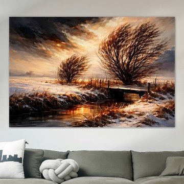 Winter landscape at sunset