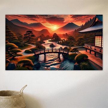 Japans landschap met huis van Tatjana Korneeva