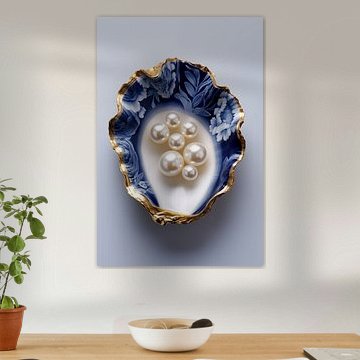 Huître en faïence de Delft, ornée de perles et d'une bordure dorée sur Marianne Ottemann - OTTI