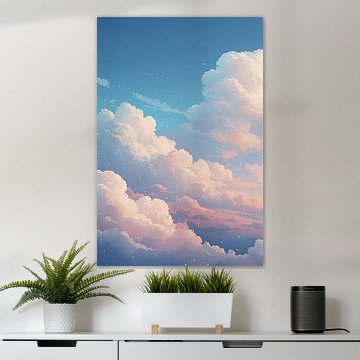 Ethereal Starry Cloudscape Art - Dreamy Pink and Blue Sunset Clouds Wall Art for Modern Home Decor by VICTOR S