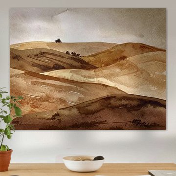 Hügelige Landschaft in warmen schokoladenbraunen Farbtönen von Emiel de Lange